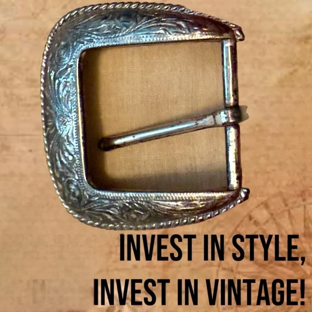 Silver Etched Rope Edge Engraved Belt Buckle VINTAGE Unisex